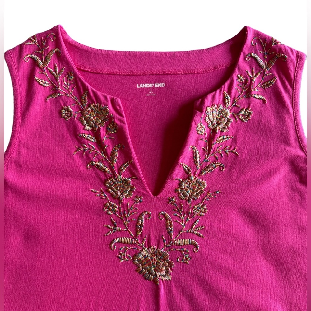 Lands End Pink Sleeveless Dress Embroidered - Cover Up Size Large - Picture 5 of 15